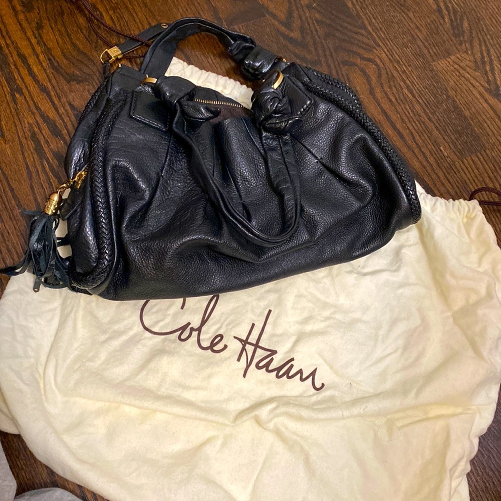 Cole Haan black leather bag shoulder bag with braid detail
